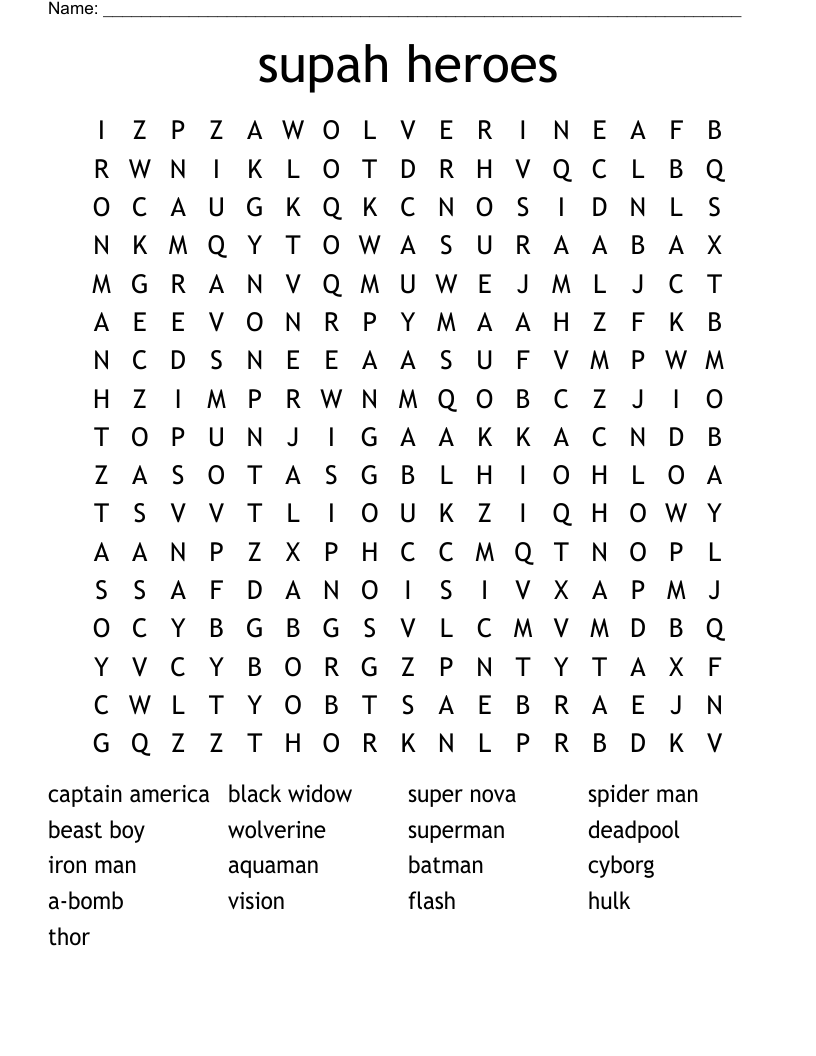 supah heroes Word Search