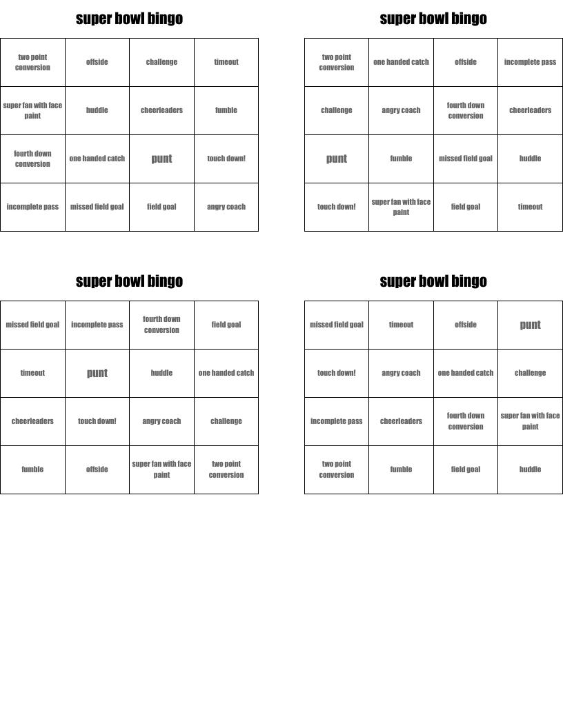super bowl bingo 