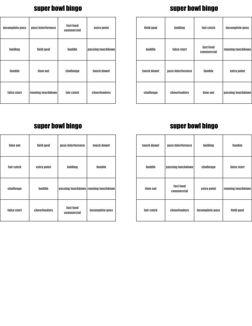 super bowl bingo 