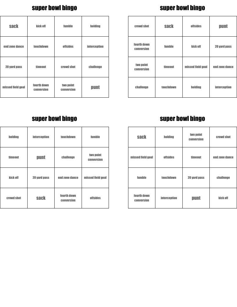 super bowl bingo 