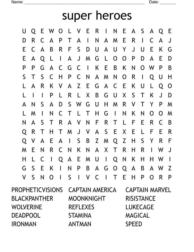 super heroes Word Search