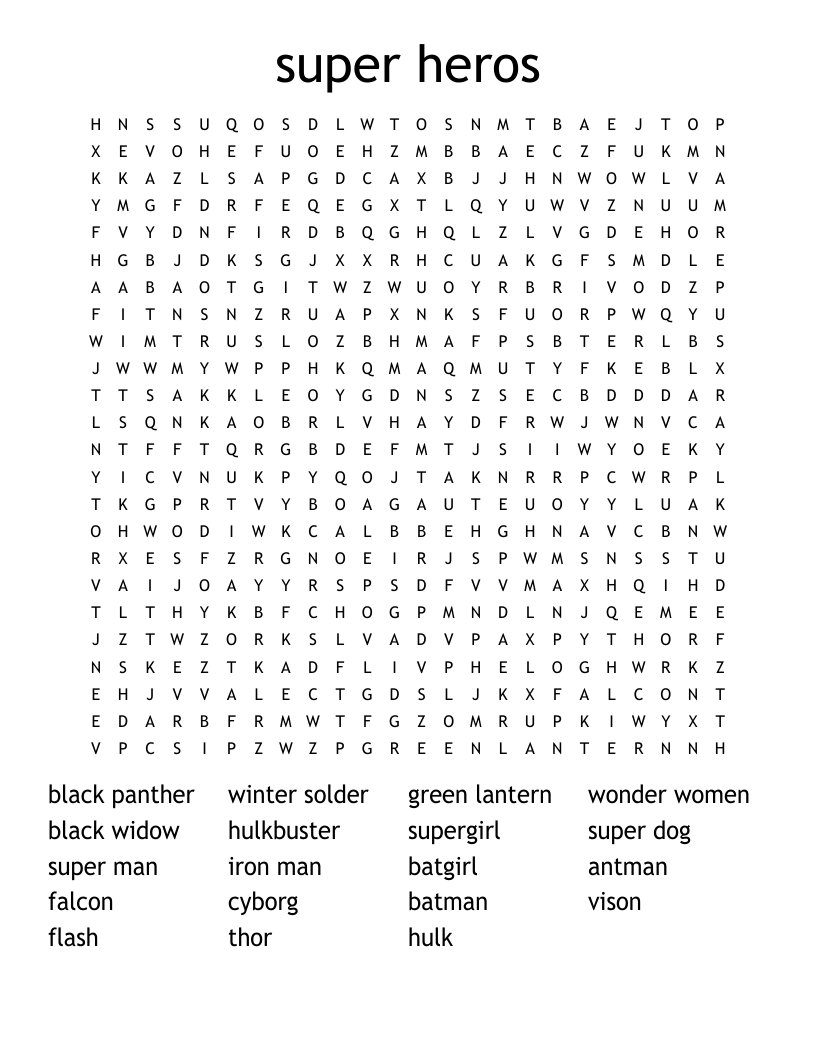 super heros Word Search