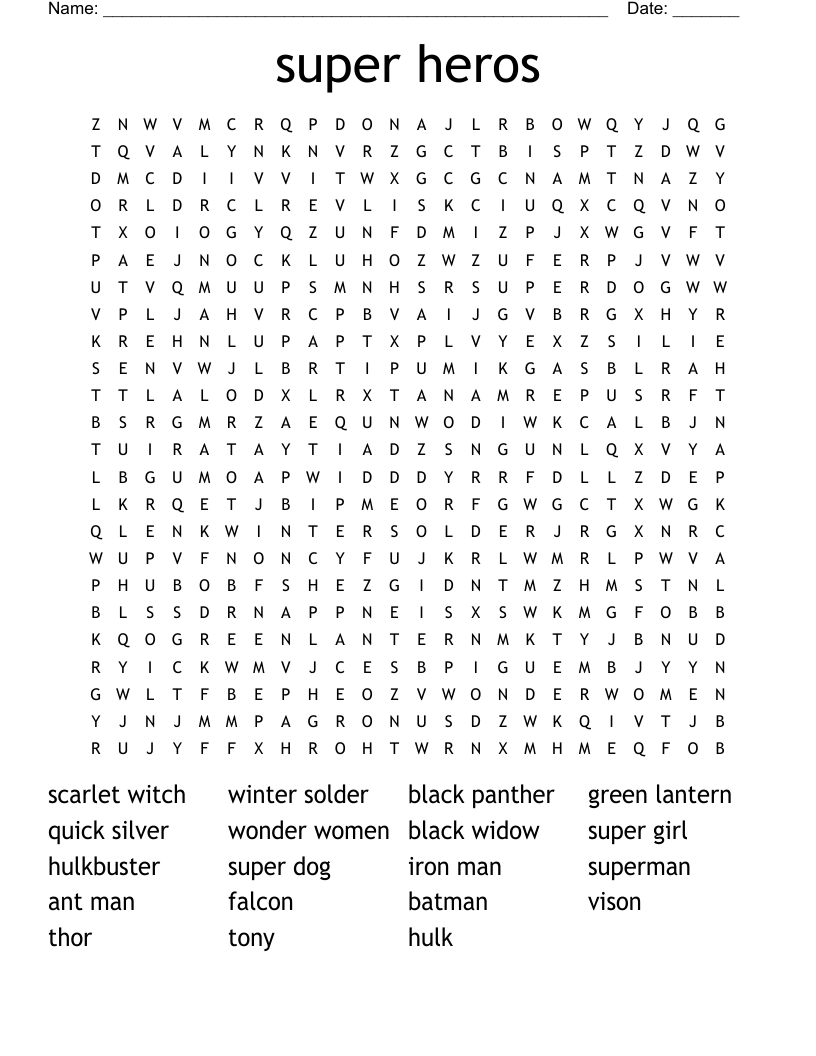 super heros Word Search