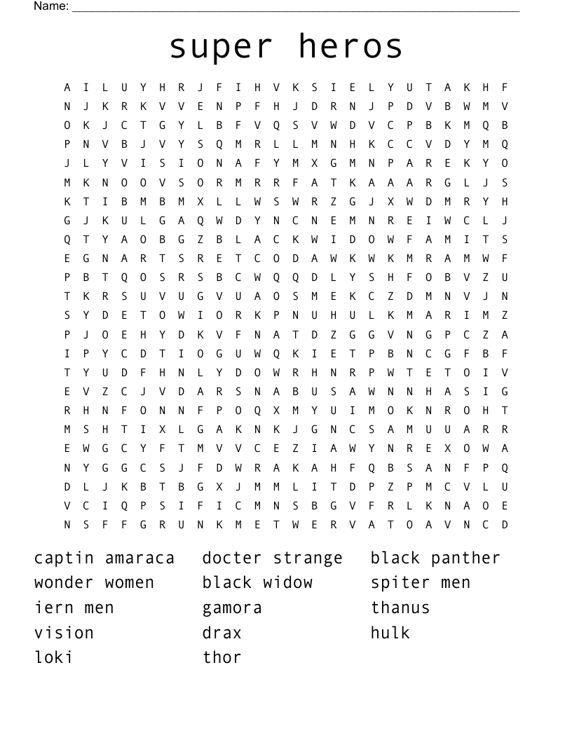 super heros Word Search