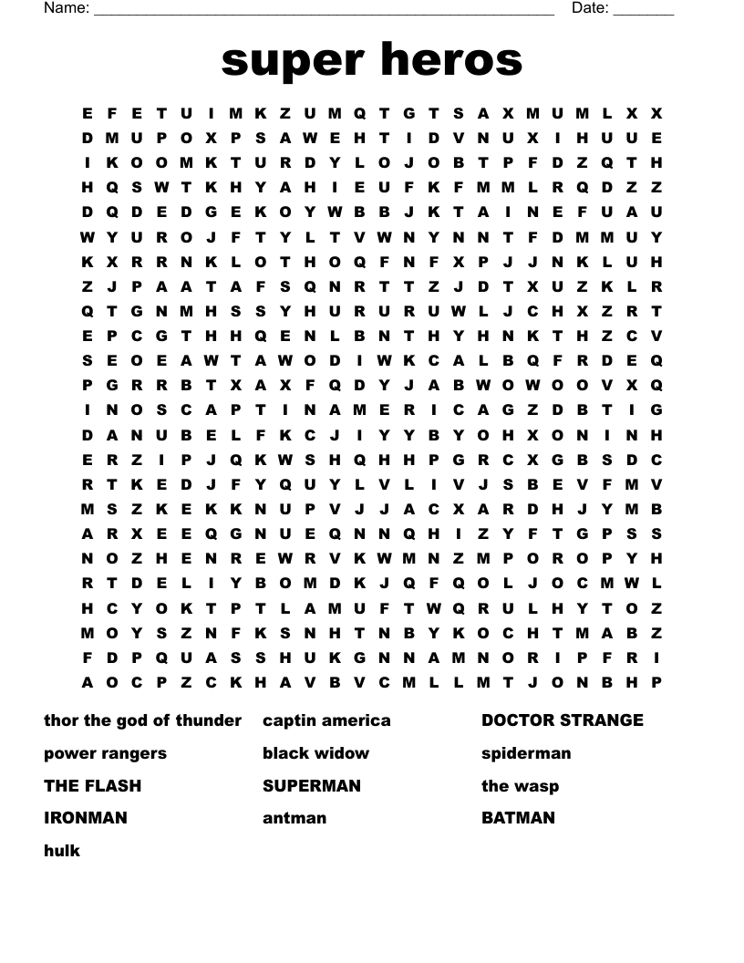 super heros Word Search