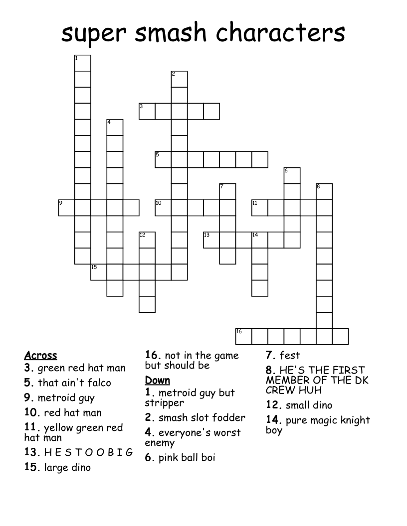 super smash characters Crossword