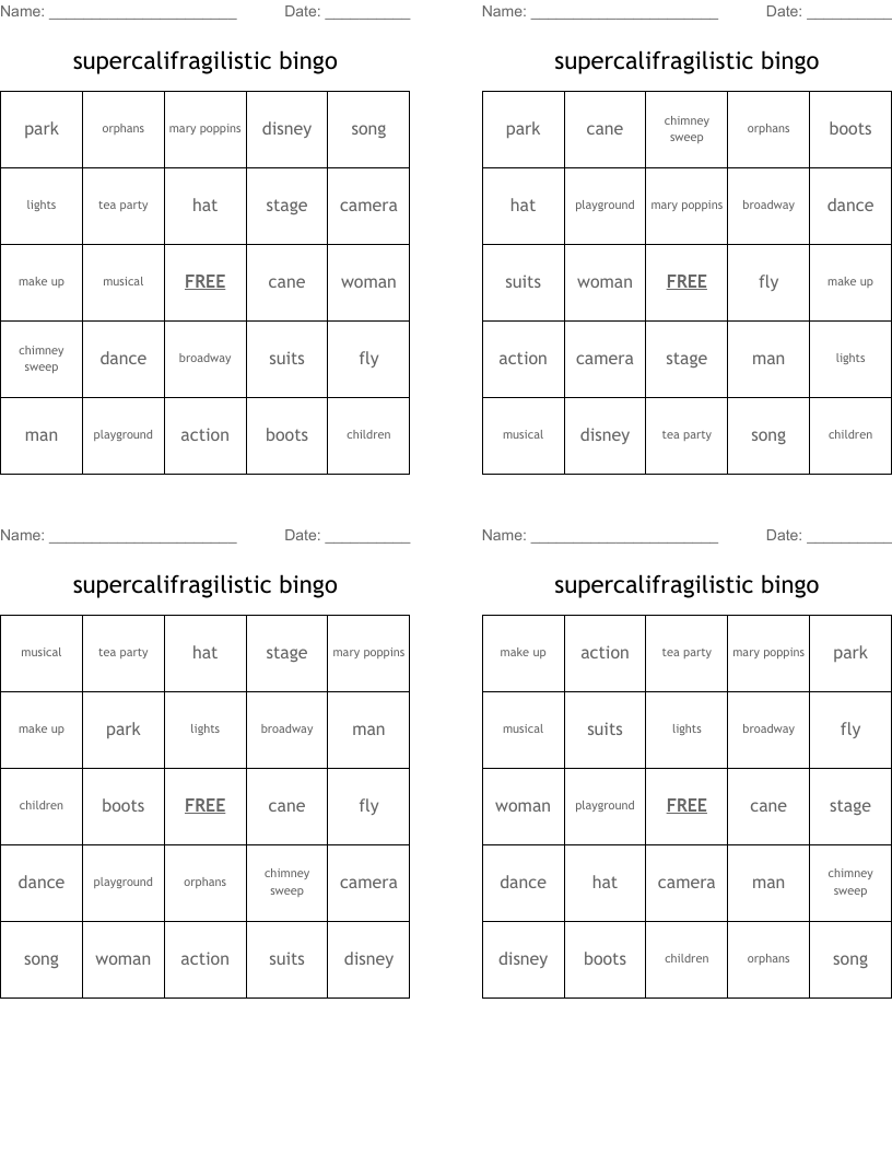 supercalifragilistic bingo