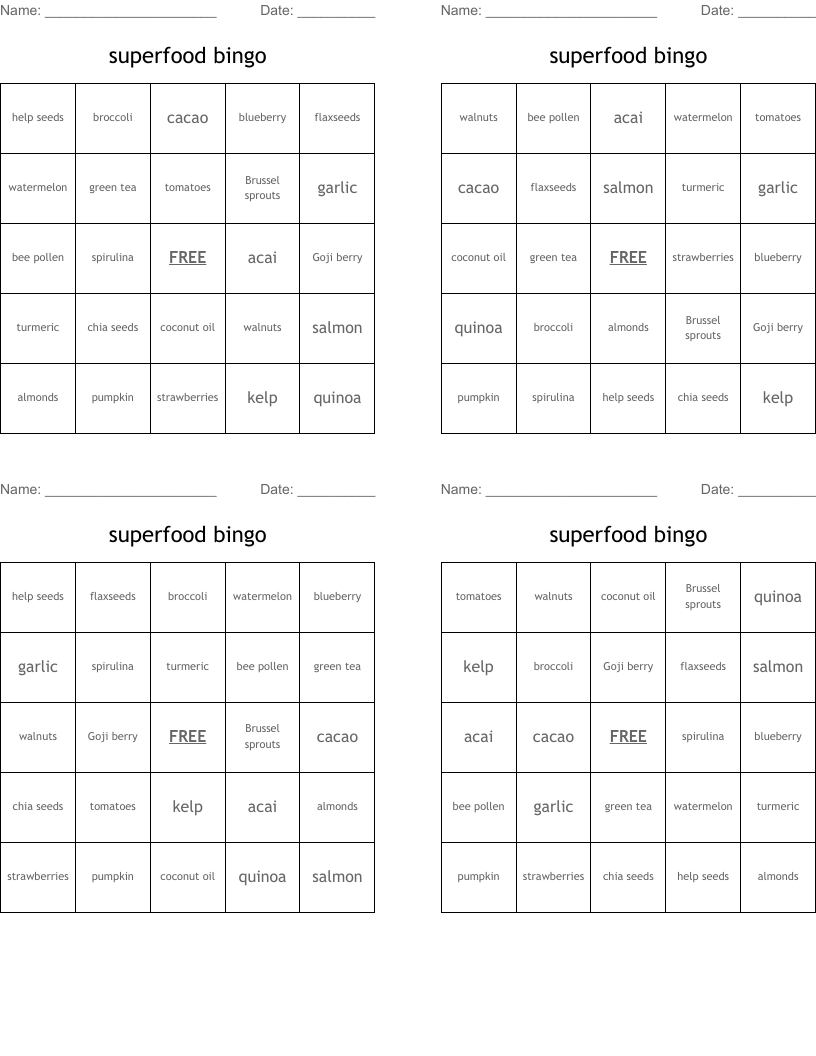 superfood bingo