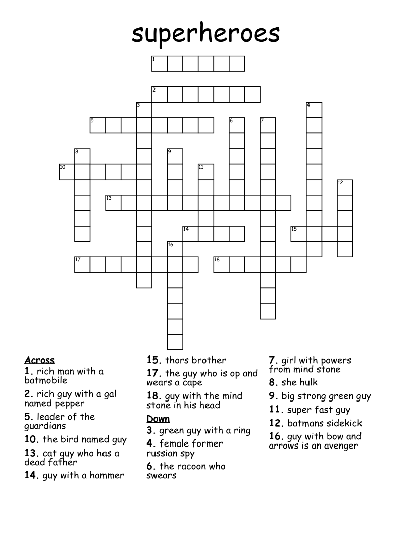 superheroes Crossword