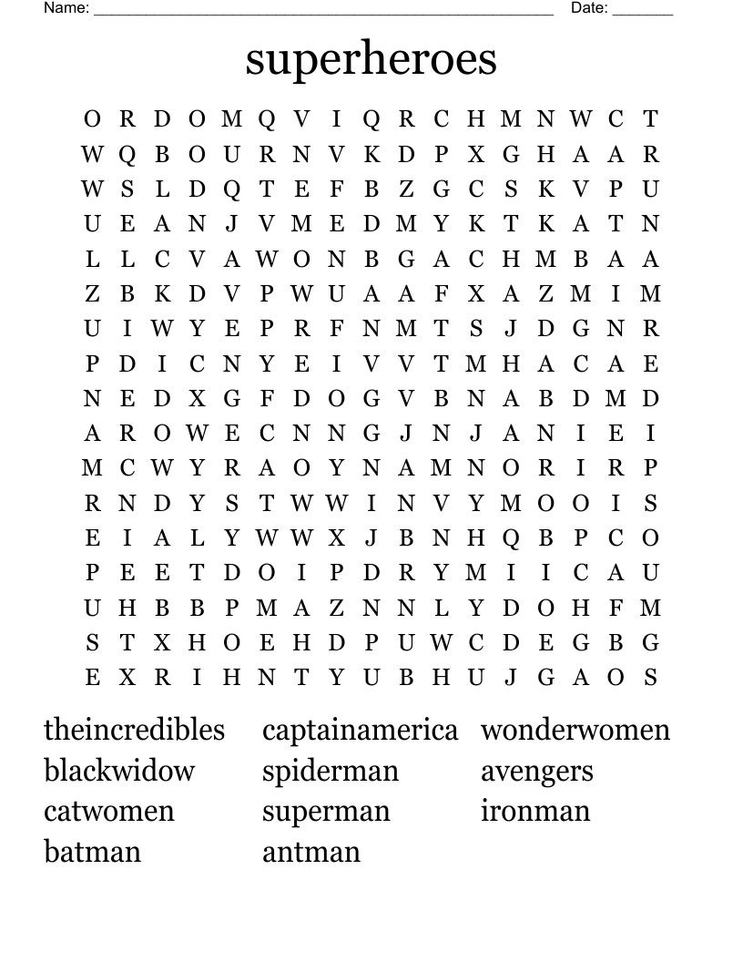 superheroes  Word Search