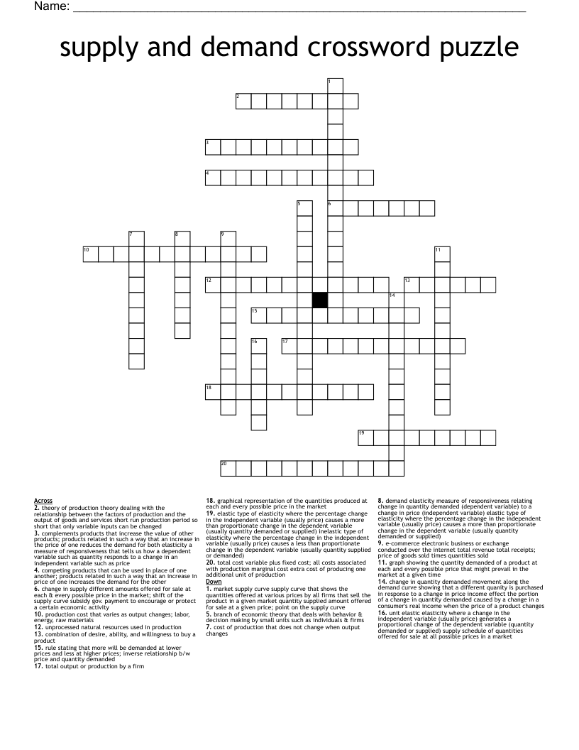 supply and demand crossword puzzle