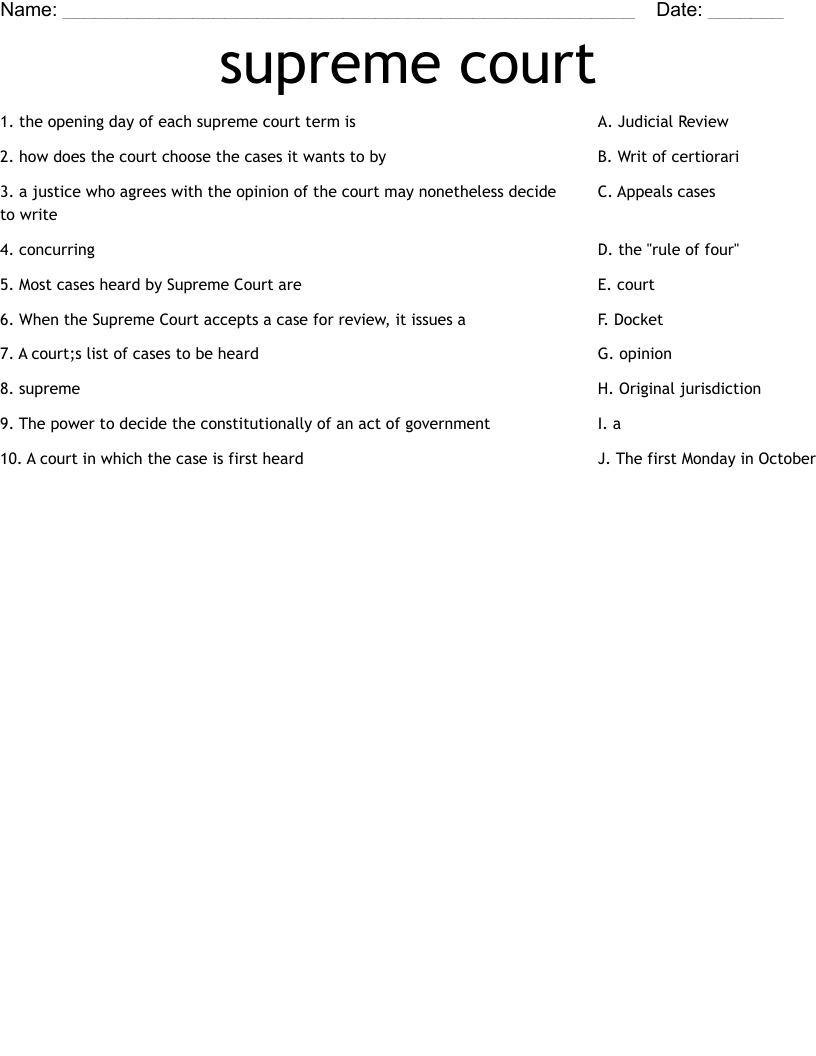 supreme court Worksheet