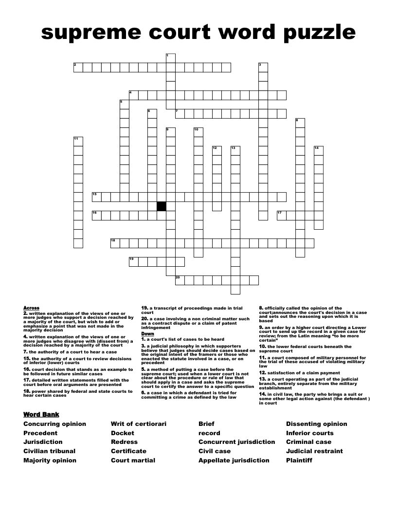 supreme court word puzzle Crossword
