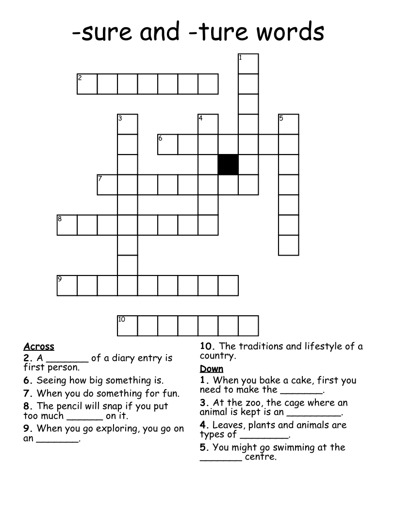-sure and -ture words Crossword
