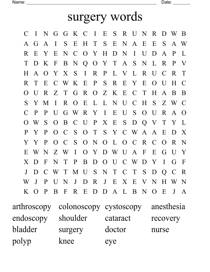 surgery words Word Search