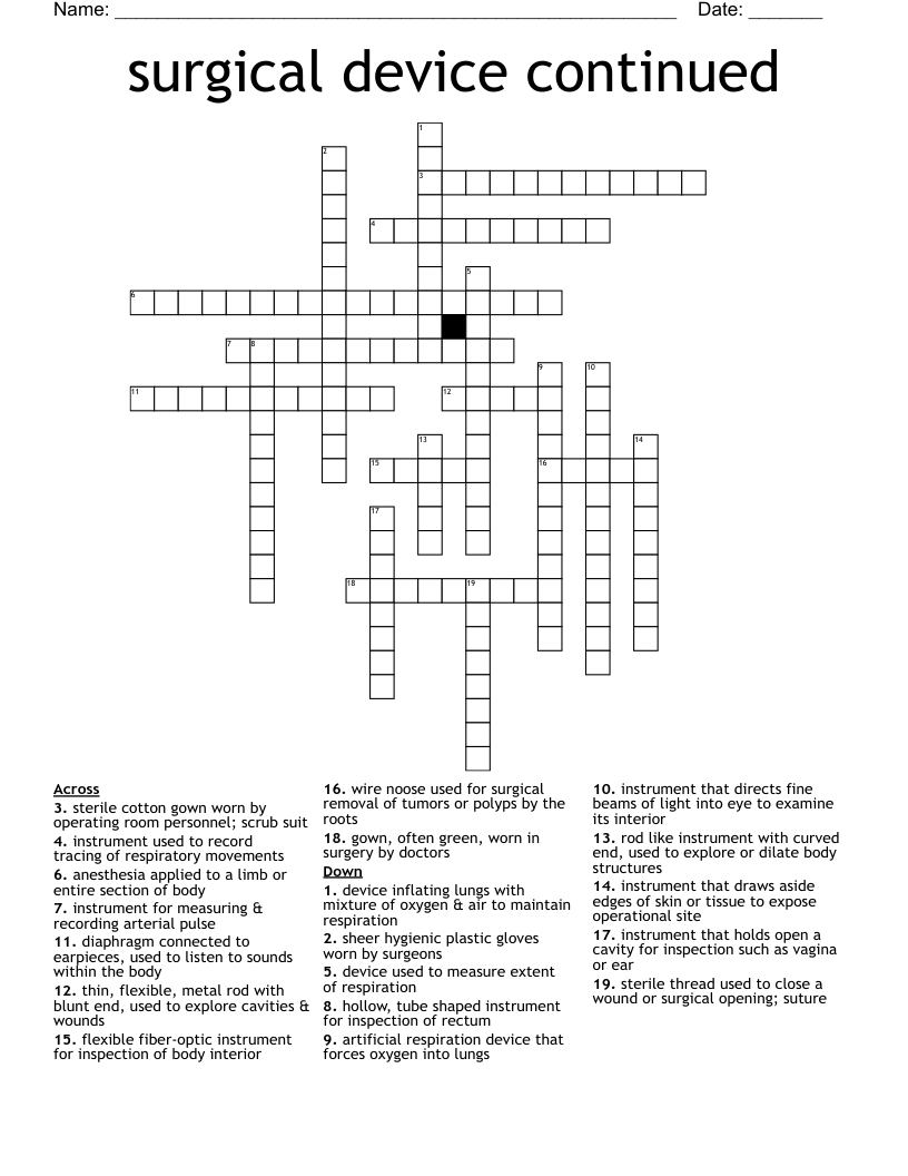 surgical device continued Crossword
