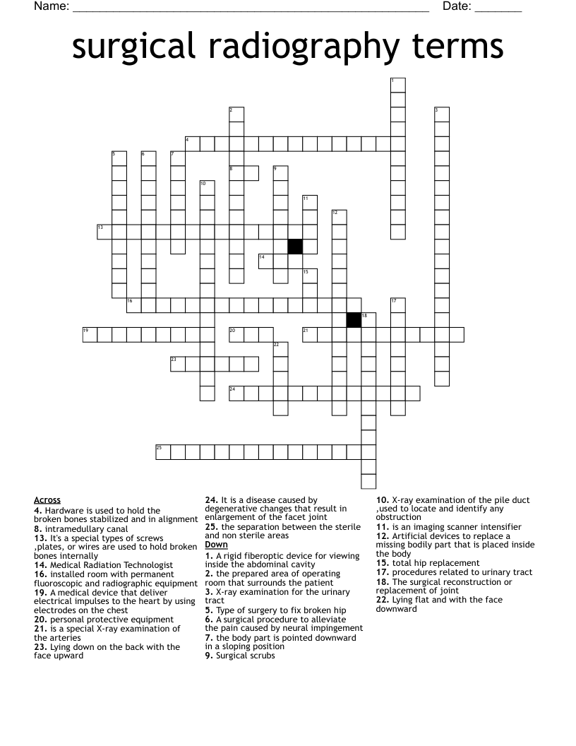 surgical radiography terms Crossword