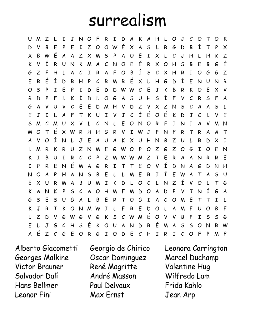 surrealism Word Search