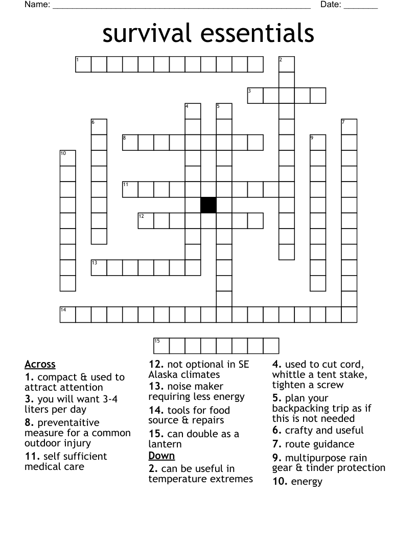 survival essentials Crossword