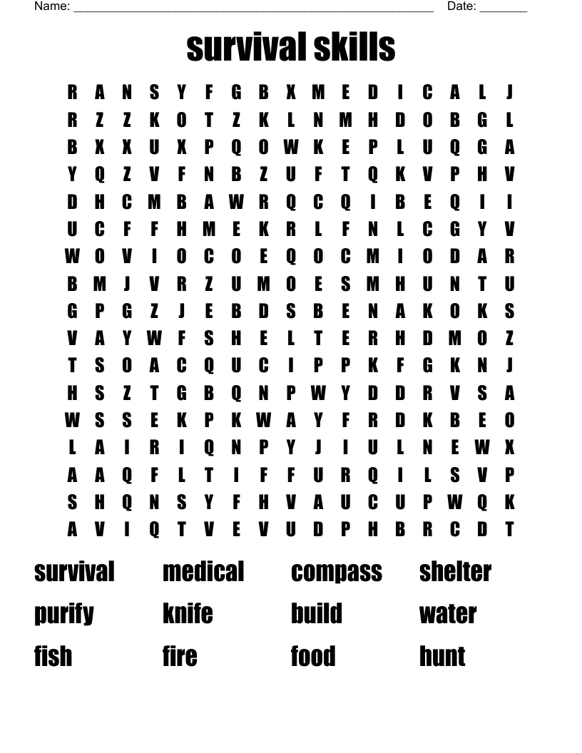 survival skills Word Search