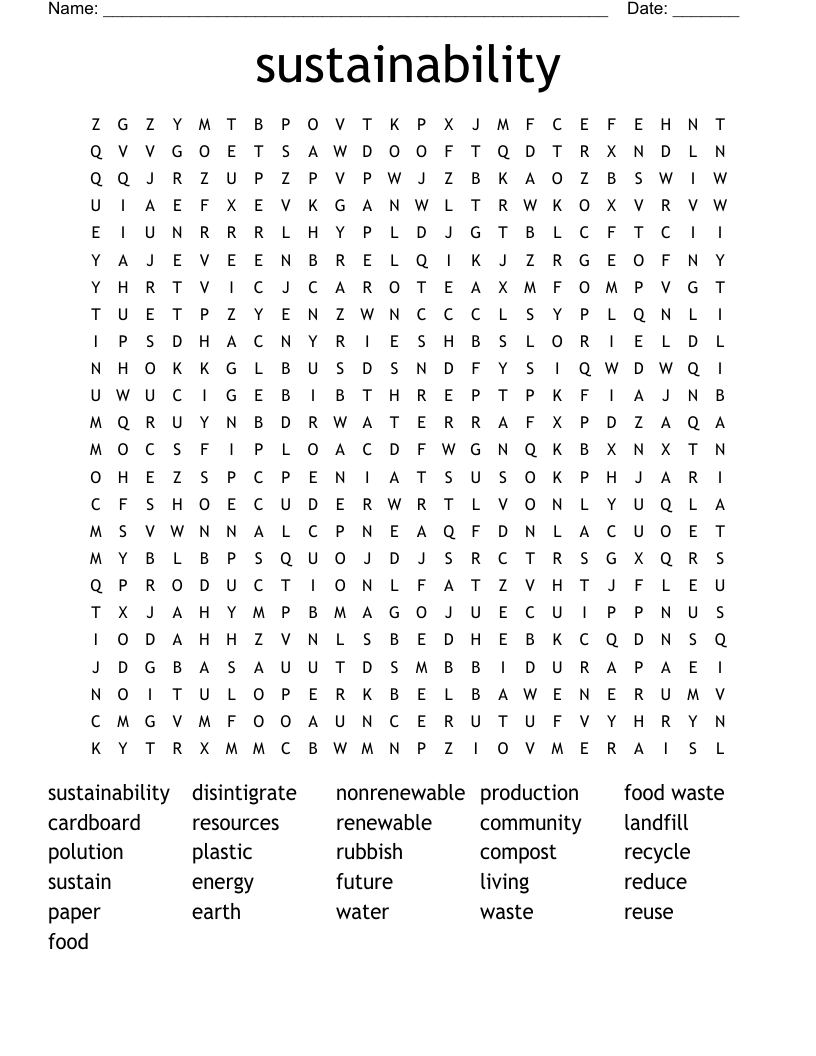sustainability Word Search