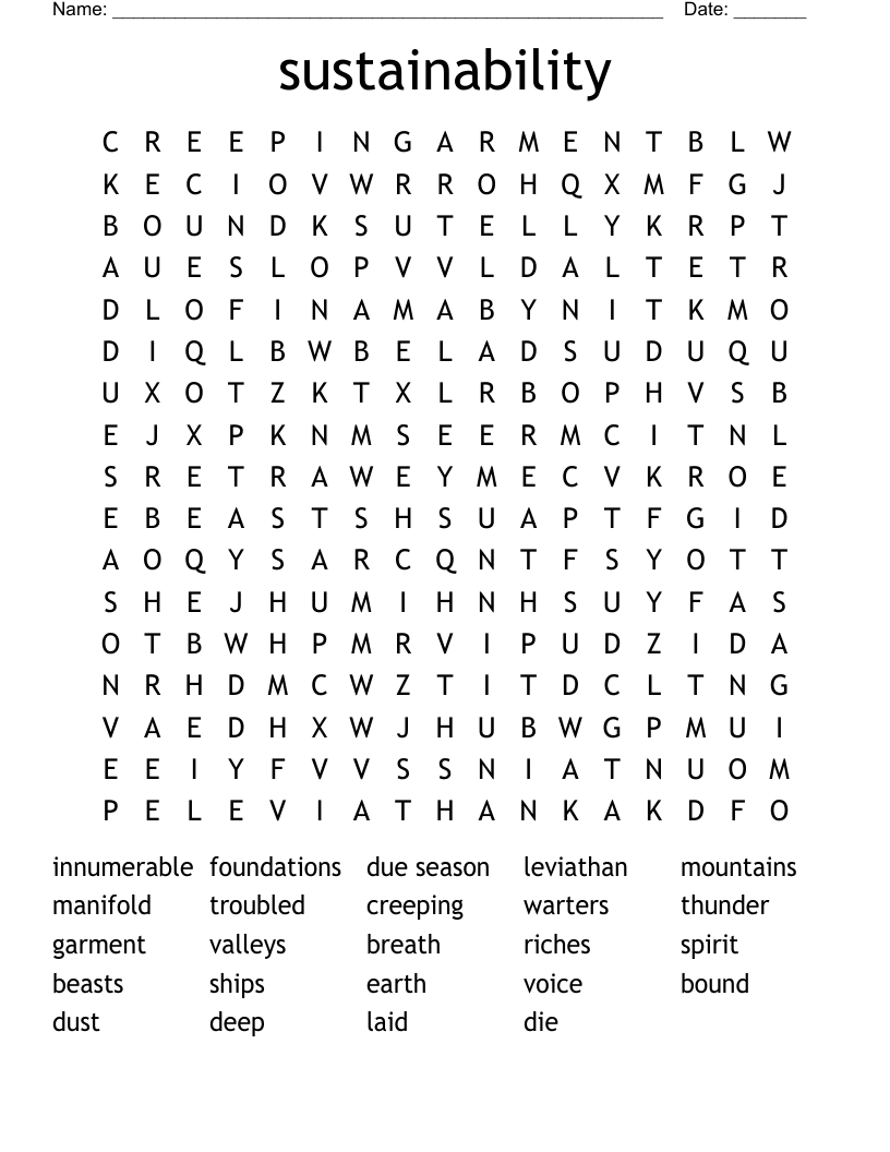 sustainability Word Search