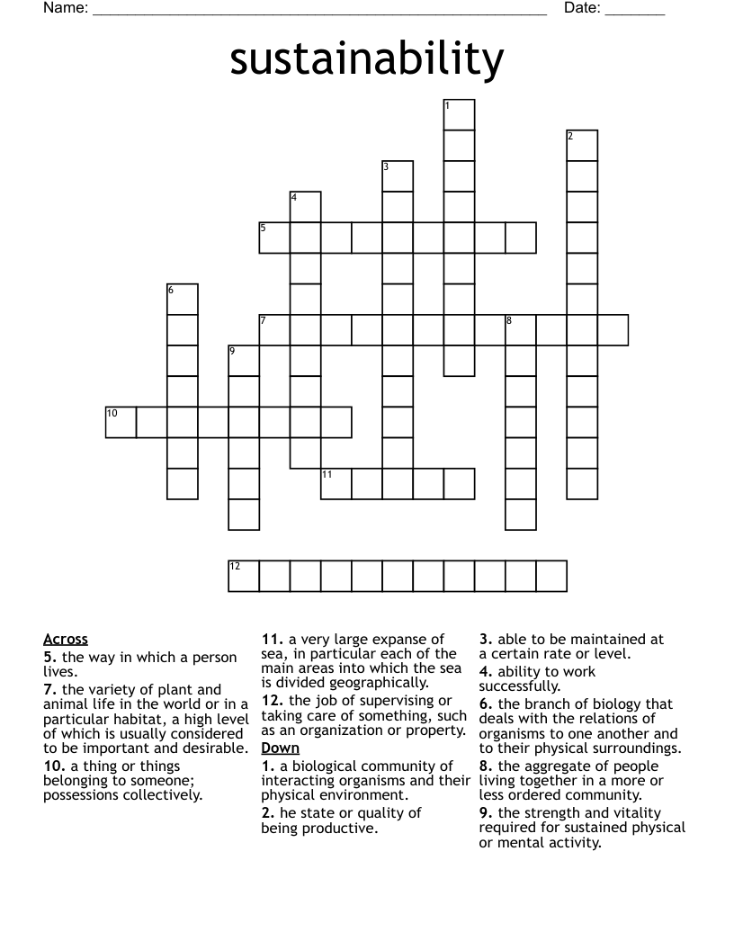 sustainability  Crossword
