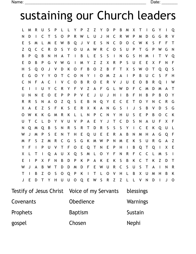 sustaining our Church leaders Word Search