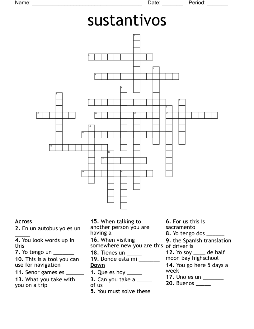 sustantivos Crossword