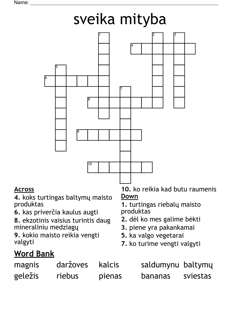 sveika mityba Crossword