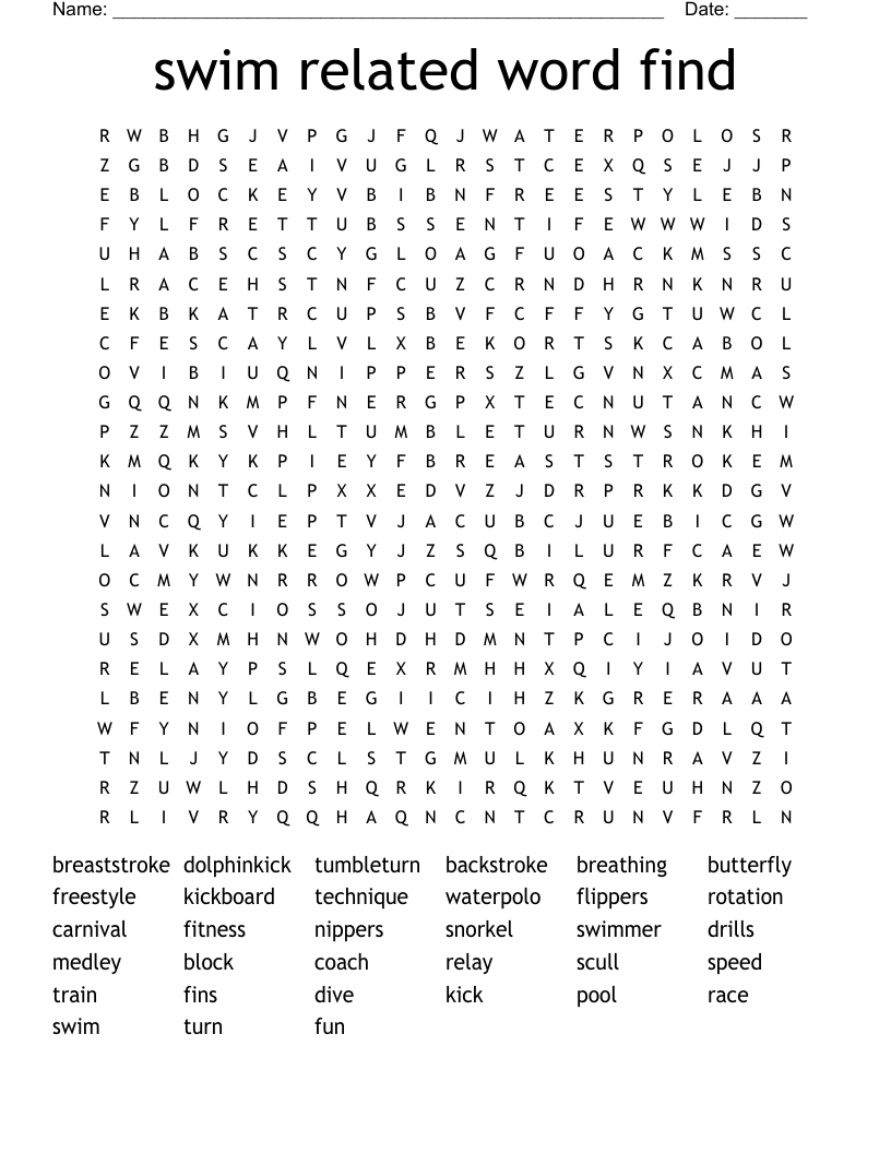 swim related word find  Word Search
