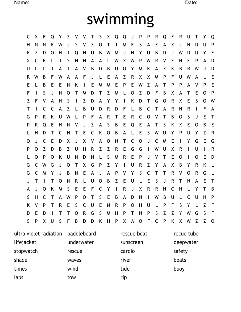 swimming  Word Search