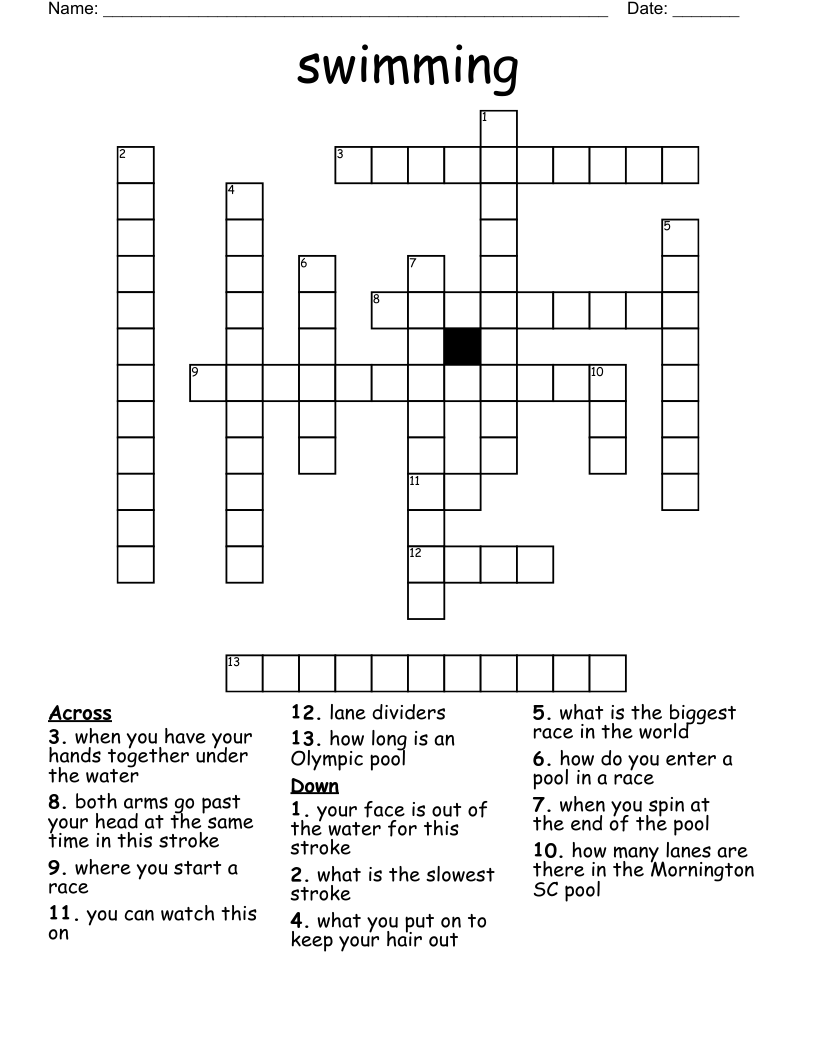 swimming  Crossword