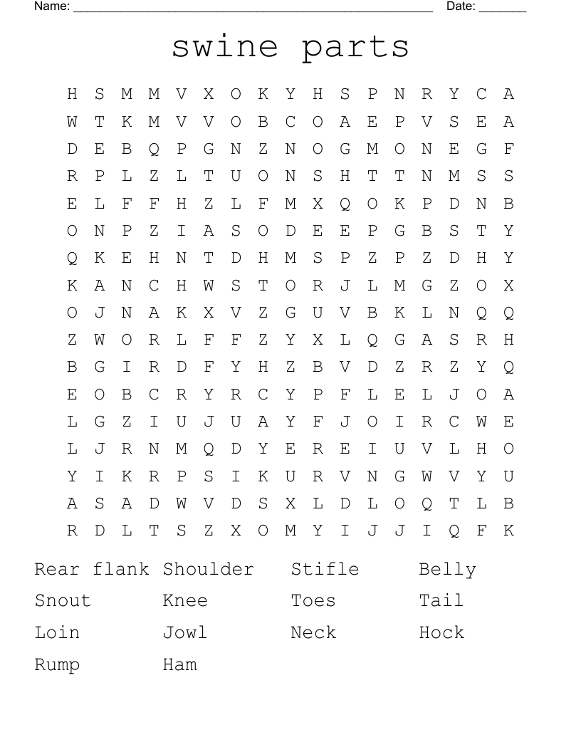 swine parts Word Search