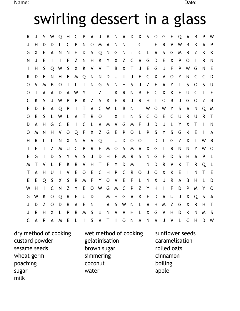 swirling dessert in a glass Word Search