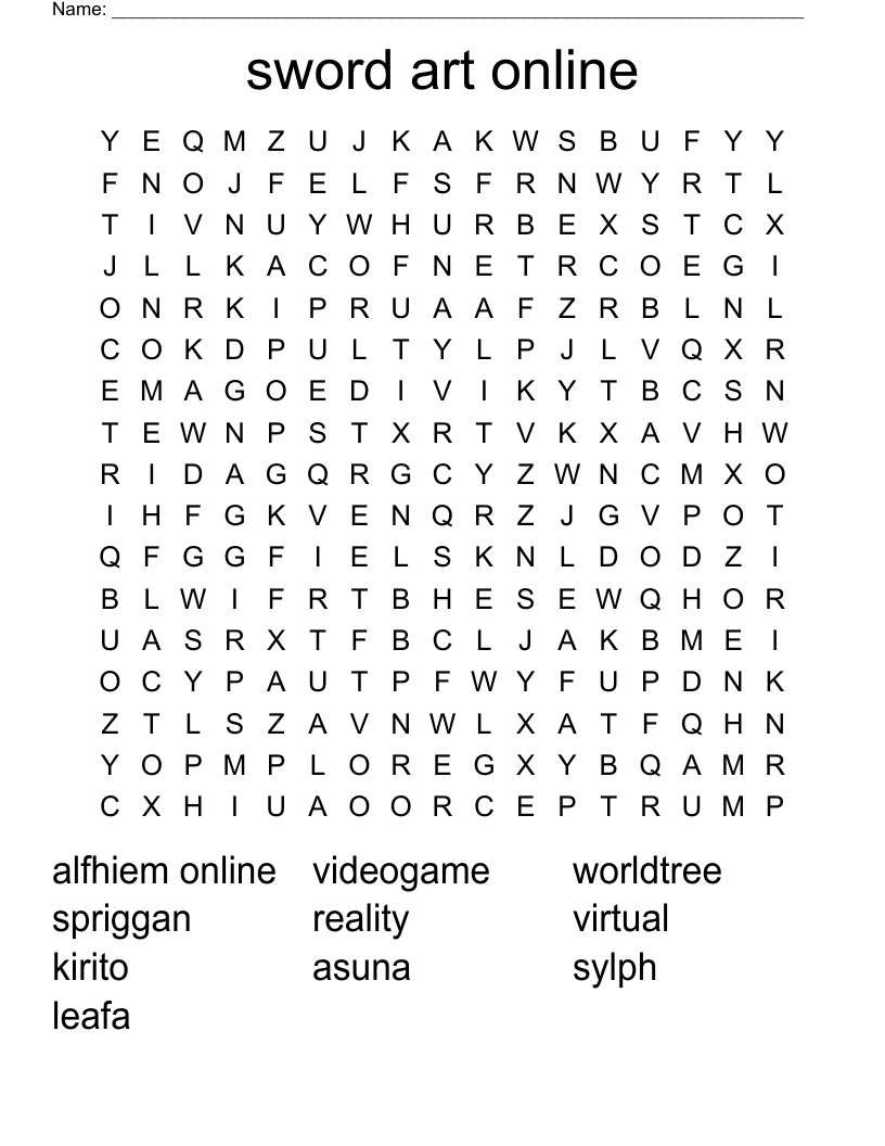 sword art online Word Search