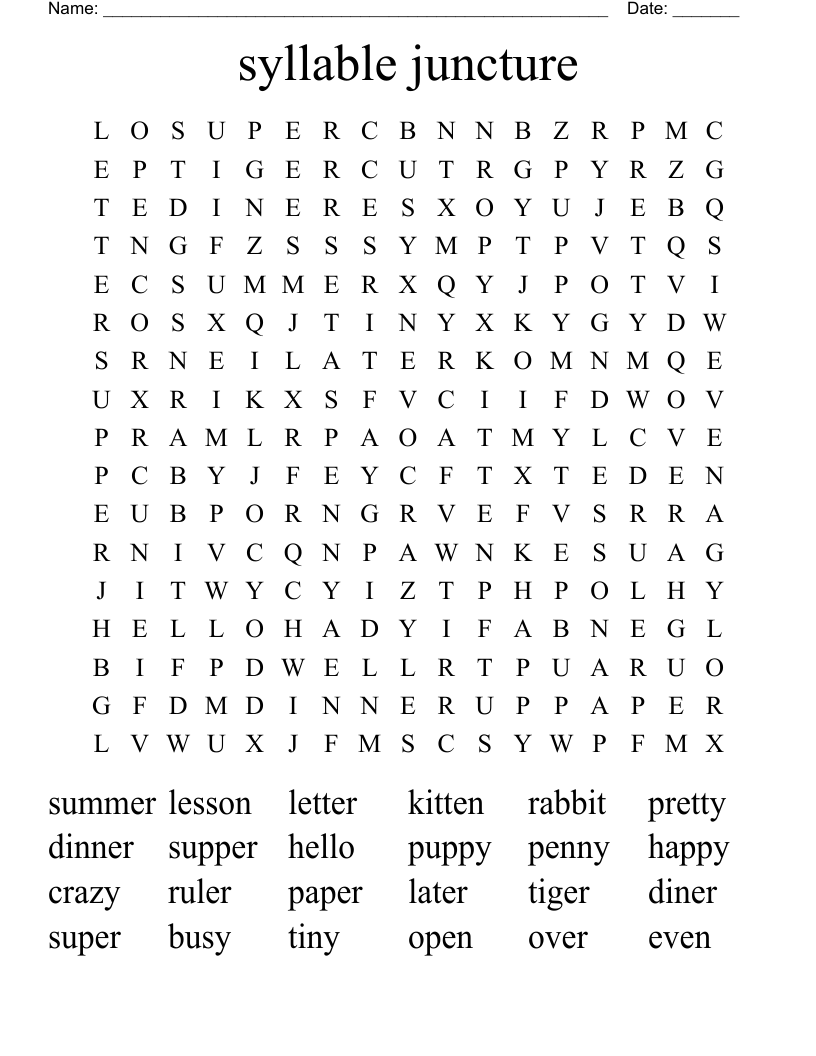 syllable juncture Word Search
