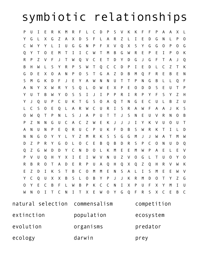 symbiotic relationships Word Search