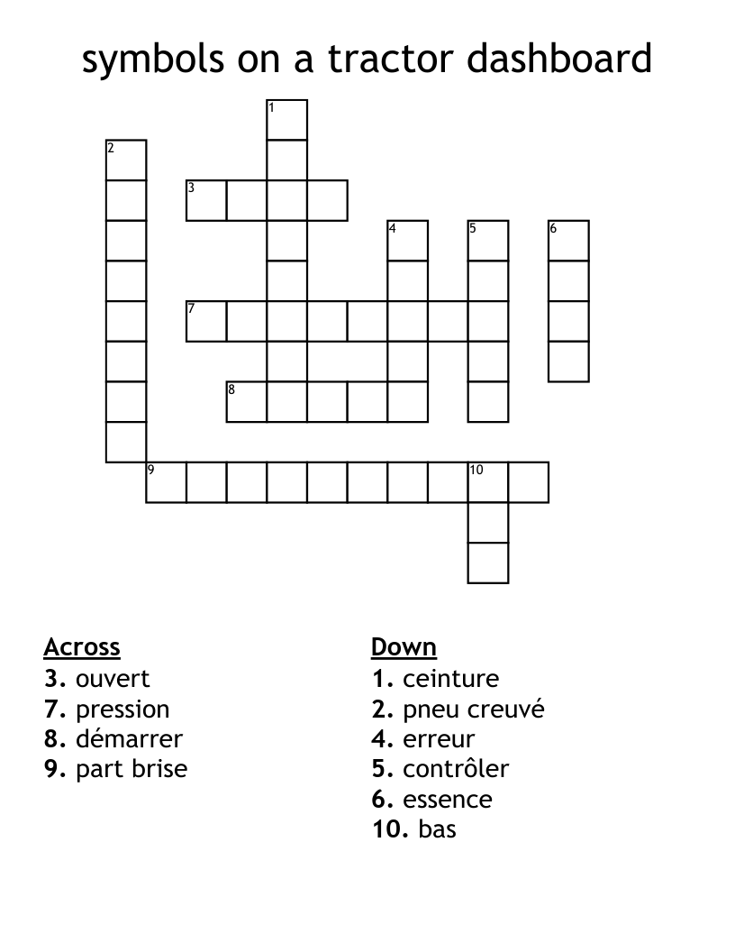 symbols on a tractor  dashboard Crossword