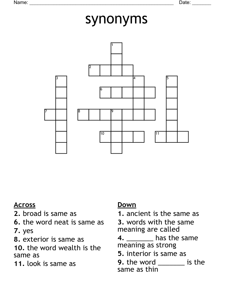 synonyms Crossword