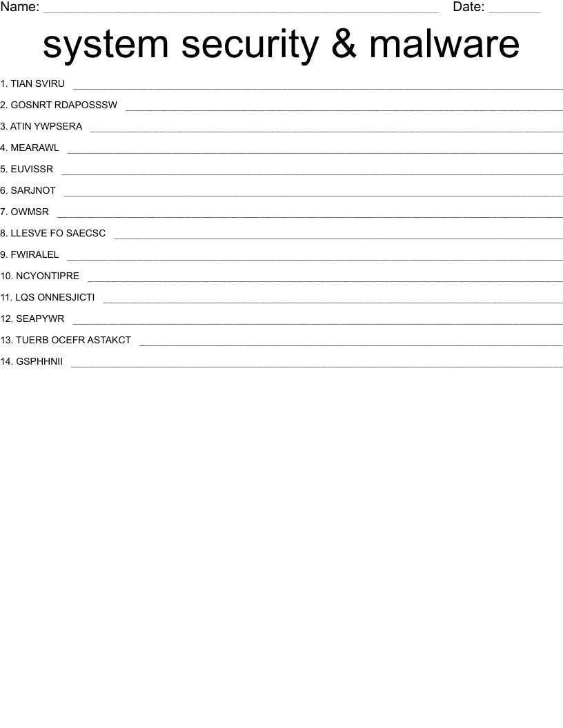 system security & malware Word Scramble