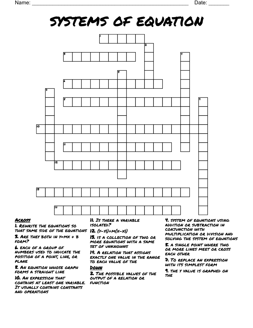 systems of equation Crossword