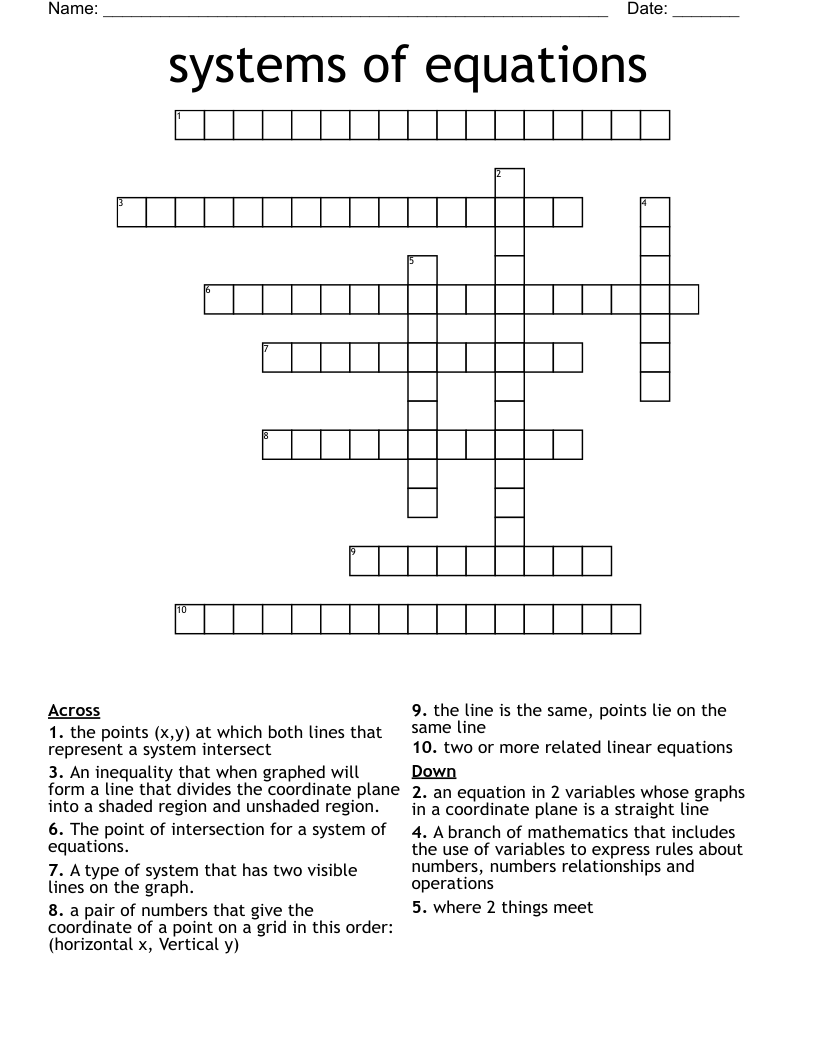 systems of equations Crossword