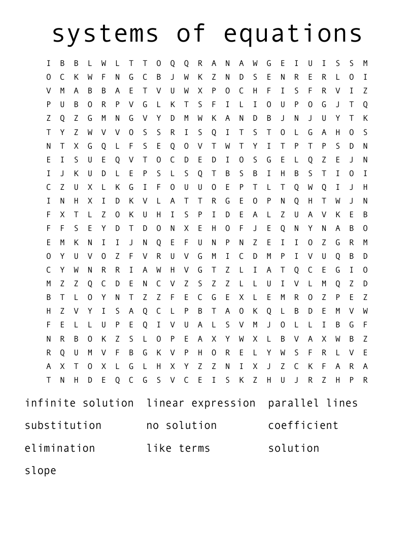systems of equations  Word Search