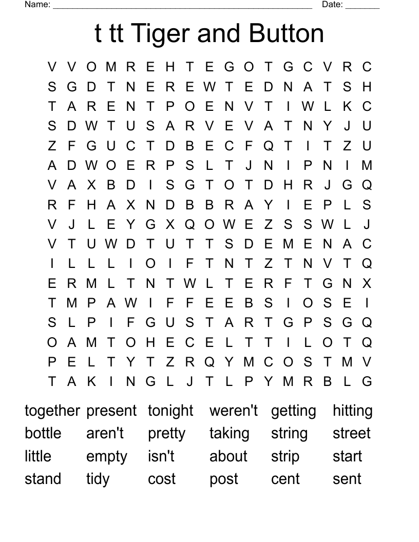 t tt Tiger and Button Word Search