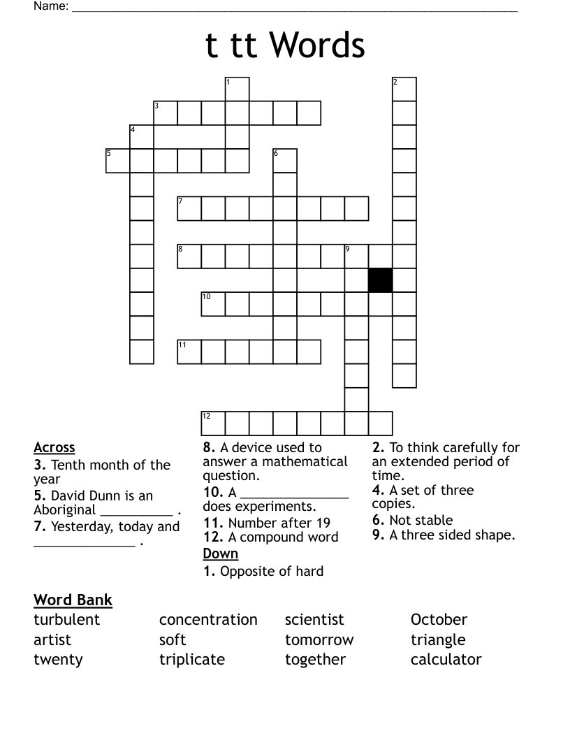 t tt Words Crossword