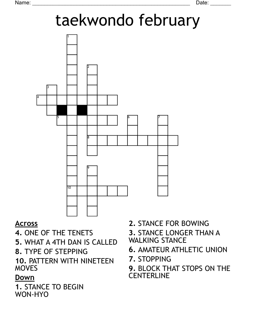 taekwondo february Crossword