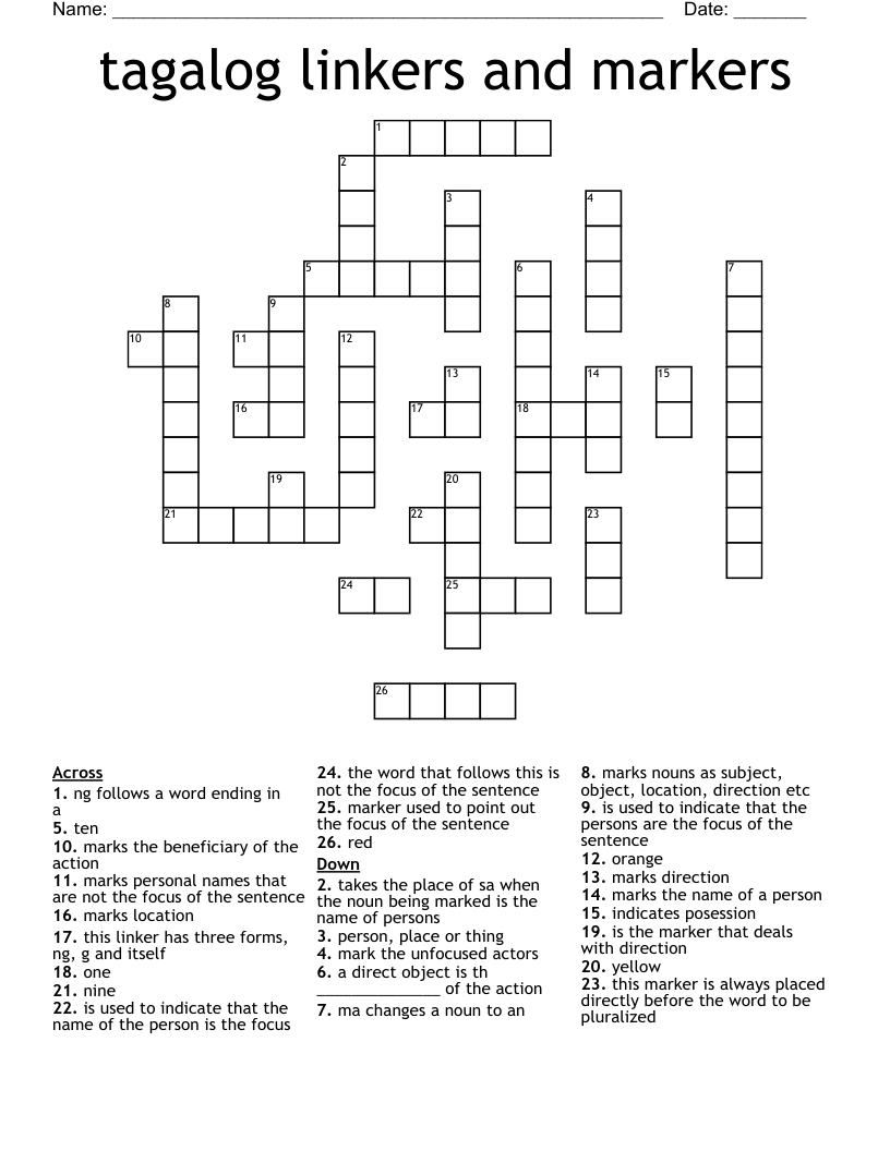 tagalog linkers and markers Crossword