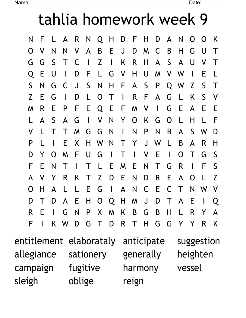 tahlia homework week 9 Word Search