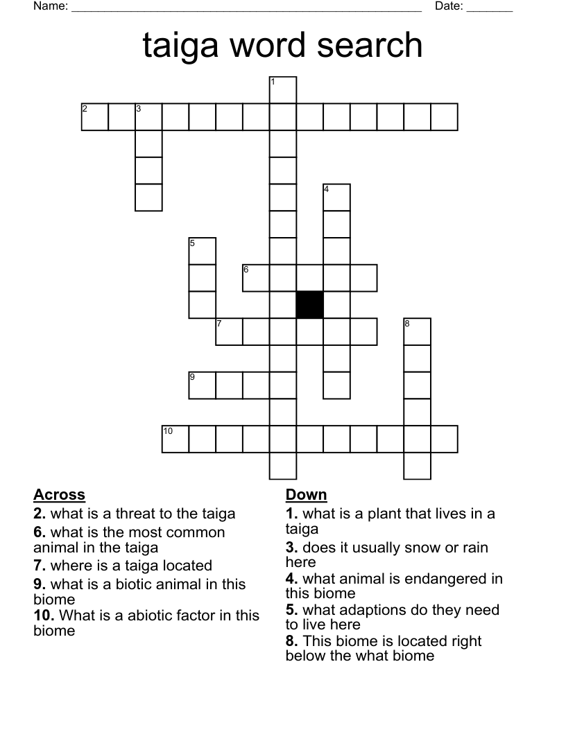 taiga word search Crossword